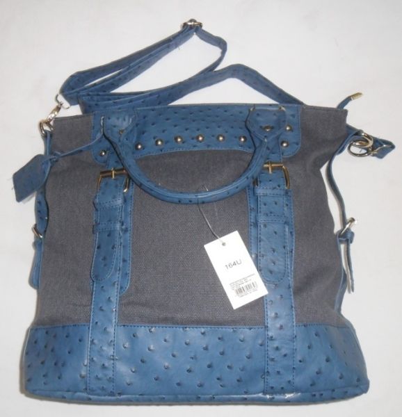 Bolsa Couro ecologico com pano Azul
