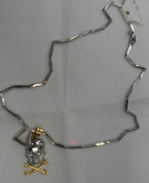 Colar Prateado com caveirinha em prata e dourado