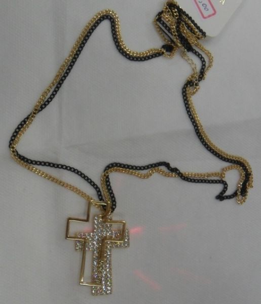 Colar preto com dourado crucifixo duplo